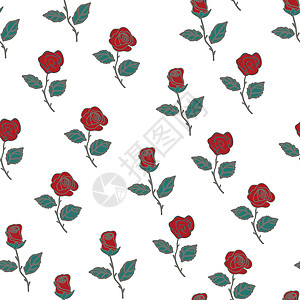 与红玫瑰的无缝模式 矢量图藤蔓螺纹曲线打印墙纸玫瑰植物发芽装饰品英语图片