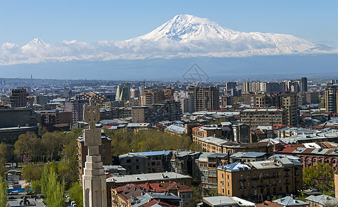 美丽的阿拉拉特山景色国家摄影天空水平山脊建筑学火山景观山峰阳光图片