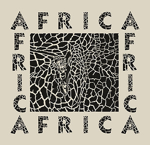 黑色背景长颈鹿和文本非洲背景图片