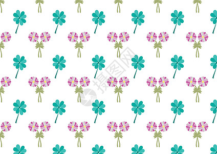 图案花卉设计用作插图的园林植物 三叶草叶子卡片粉色植物学织物绿色圆圈打印艺术花园森林图片