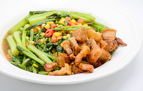 炒中国甘蓝 加牡蛎酱和猪肉蚝油蔬菜油炸饮食美食酱油盘子烹饪胡椒餐厅图片