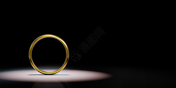 黑色背景 3D 它制作图案上突出的金戒指框图片
