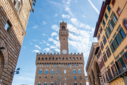 意大利佛罗伦萨市政厅是罗姆人聚众堡垒宫的地标纪念碑城堡历史旅行雕塑天空国家旅游石头图片