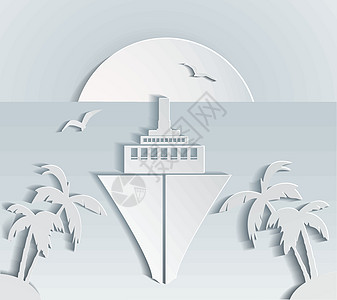 游游轮巡航白色土地艺术旅行棕榈场景太阳日落插图图片