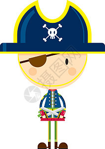 可爱的卡通眼罩海盗船长颅骨卡通片水手队长交叉骨海盗帽弯刀骷髅图片