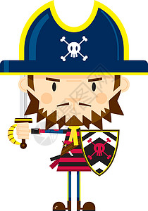 剑与盾的卡通海盗海盗卡通片交叉骨队长水手颅骨帽子弯刀海盗帽图片