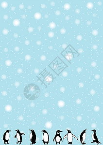 A Blizzad 中的企鹅降雪蓝色艺术品雪花艺术暴风雪白色插图冷冻快乐背景图片