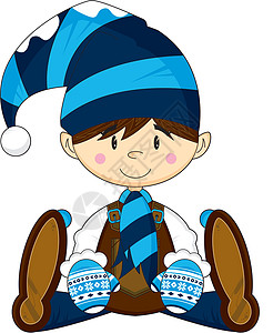 卡通圣诞 El卡通片帽子精灵插图围巾羊毛帽雪花背景图片
