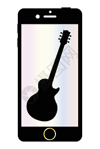 苹果型身材吉他孤立型移动电话艺术技术播放器屏幕网络插图电话互联网电子产品黑色设计图片