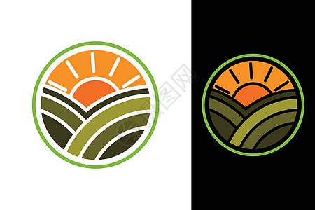 带有农场景观标签的农舍概念标志模板 用于天然农产品收成土地农业市场宅基地食物丘陵房子徽章场地图片