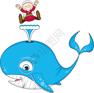卡通约拿和鲸鱼蓝鲸海上生活乐趣圣经宗教插图背景图片