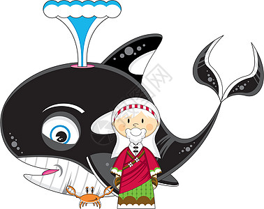 卡通约拿和鲸鱼乐趣螃蟹海上生活圣经宗教插图背景图片