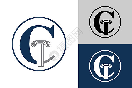 字母C和法柱标志设计办公室插图法庭支柱旅行白色商业律师事务所法律背景图片