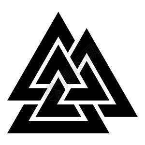 Valknut 符号符号图标黑色矢量插图平面样式图像魔法异教三角护身符三位一体雷神宗教三角形三叶草海盗背景图片