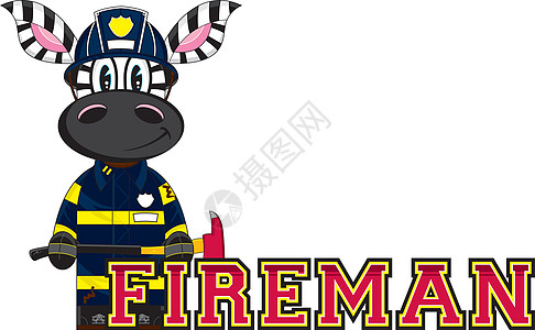 可爱的卡通斑马 Firema斑马纹服务动物插图消防员职业条纹头盔图片