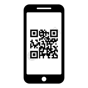 智能手机与屏幕上的 QR 码图标黑色矢量插图平面样式 imag图片