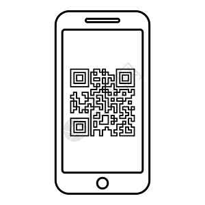 屏幕图标上带有 QR 码的智能手机轮廓黑色矢量插图平面样式图像图片