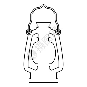 煤油灯野营灯复古煤气灯老式图标轮廓黑色矢量插图平面样式图像图片