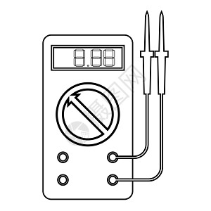 用于测量电气指标的数字万用表交流直流电压安培欧姆表功率与探头图标轮廓黑色矢量插图平面样式 imag图片