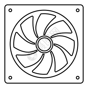 风扇矢量计算机处理器冷却器 CPU 冷却系统风扇图标轮廓黑色矢量插图平面样式图像设计图片