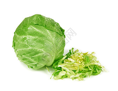 在白色的绿色卷心菜圆形叶子营养生长沙拉蔬菜食物植物农业图片