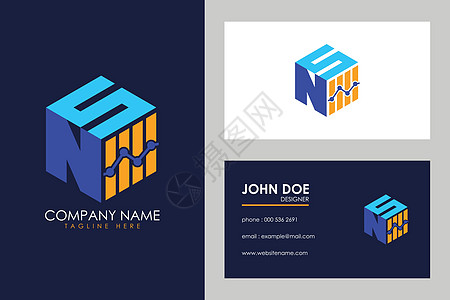 公司名片设计立方字体 NS 与金融标志标志符号矢量等距 alphabe投资数据图表生长市场几何立方体字母插图英语插画