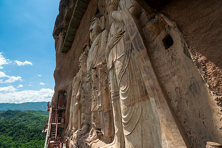 中国西北甘肃省天水附近的历史性雕像建筑学吸引力地标文化石窟旅行天水遗产图片