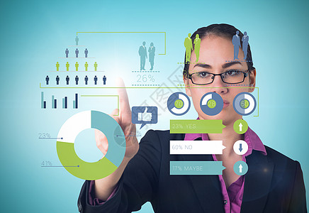 严肃的女商务人士形象综合图象领导资料蓝色数据手指职业混血计算机领导者图表图片