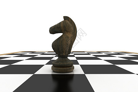 象棋棋盘上的黑骑士棋子战略闲暇战术骑士计算机游戏黑色插图绘图图片