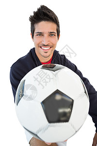紧贴着一个微笑的英俊足球粉丝扇子活动支持者观众快乐男性运动幸福男人背景图片