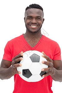 微笑的英俊足球粉丝的肖像运动员观众快乐播放器扇子支持者运动活动男性幸福背景图片