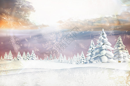 风雪地貌 有fir fir 树风景计算机树木环境绘图雪花枞树插图森林图片
