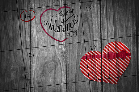 红圆复合图像日历木板草书巧克力桌子红色情人脚本数字橡木背景图片