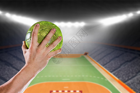 体育运动员握着球的复合形象闲暇手球训练梯田男人播放器运动体育场男性竞赛图片