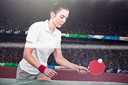 女性运动员在乒乓球比赛中的综合形象成就奉献竞技场乒乓沥青体育场蓝天观众跑步能力图片