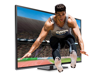体育运动员前视的复合图像正在跳跃运动场地竞技娱乐肌肉观众轨道论坛蓝天家庭图片