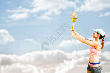 拥有奥林匹克火炬的体育妇女综合形象多云计算机短裤数字女士竞技阳光运动女性文胸图片