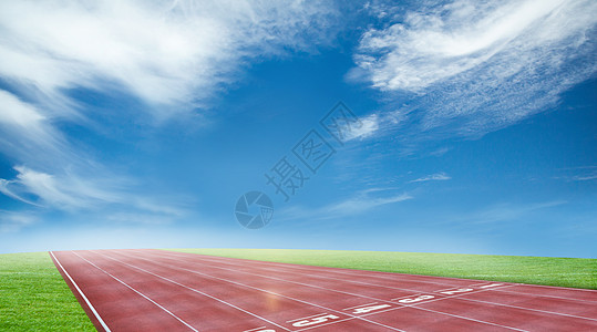 正在运行的音轨视图运动草地运动员动画竞赛数字体育场蓝天背景图片