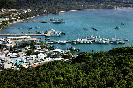 越南富国岛越南度假海岸空中观察 Phu Quoc旅游酒店海景旅行城市村庄快艇建筑交通鸟瞰图背景