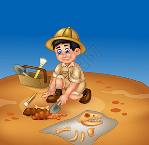 在沙漠中工作的考古学家卡通片图片