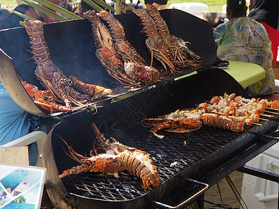 伯利兹Placencia龙虾节的BBQ龙虾图片