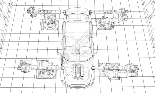 机动车组装 韦克托发动机草图力学电脑自动化机器运输输送带商业车辆图片