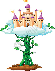 绿树卡通之上的白色城堡宫殿图片