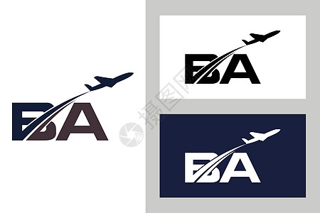 观光旅游首字母 B 和 A 与航空标志和旅行标志模板速度飞机场航空公司身份标识观光插图空气字体航班设计图片