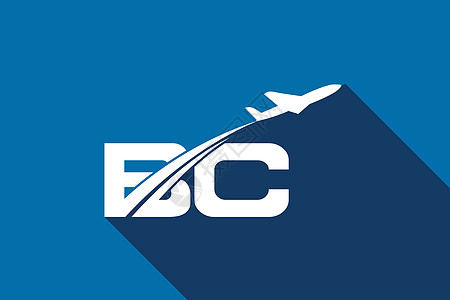 首字母 B 和 C 与航空标志和旅行标志模板商业船运空气刻字飞机速度蓝色运输身份飞机场图片