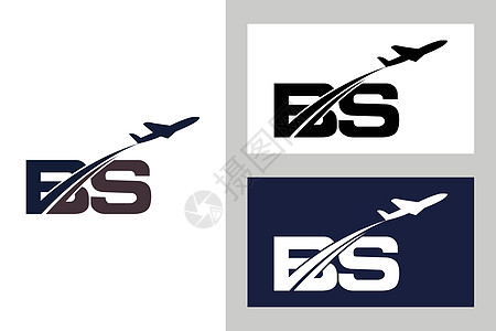 首字母 B 和 S 与航空标志和旅行标志模板蓝色送货海滩速度航空公司货物天空旅游标识假期图片