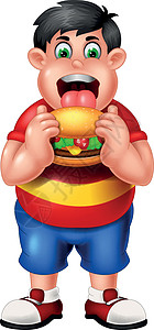 有趣的胖男孩吃大汉堡卡通片图片