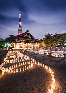 圆环配成的日本手制黄纸纸灯笼符号烟花文化派对释放寺庙摄影水平地点守护神图片