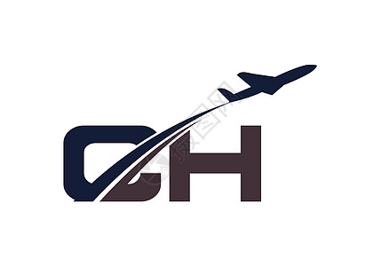 首字母 C 和 H 与航空标志和旅行标志模板观光假期货物飞行员航空公司刻字旅游送货运输飞机场图片