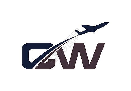 首字母 C 和 W 与航空标志和旅行标志模板标识字体假期速度旅游喷射身份空气船运货物图片